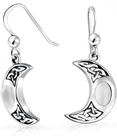 White Rainbow Crescent Moon Moonstone Celtic Irish Knot Work Oval Bezel Set Fish Hook Dangle Earrings .925 Silver $16.23 Earr...