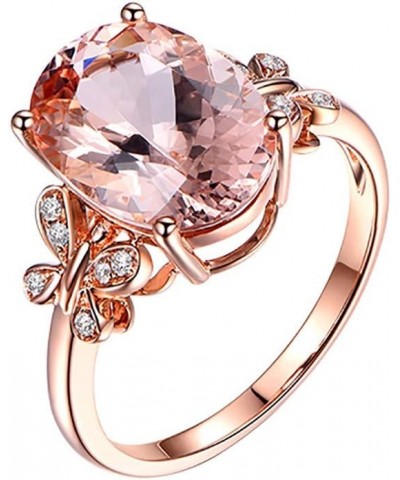 Women Oval Solitaire Ring Pink Simulated Gemstone Wedding Engagement Band CZ Butterfly Zircon Anniversary Rings 10 Rose Gold ...