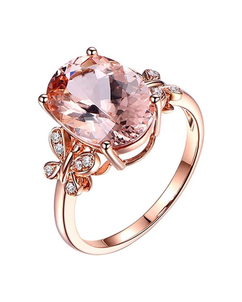 Women Oval Solitaire Ring Pink Simulated Gemstone Wedding Engagement Band CZ Butterfly Zircon Anniversary Rings 10 Rose Gold ...