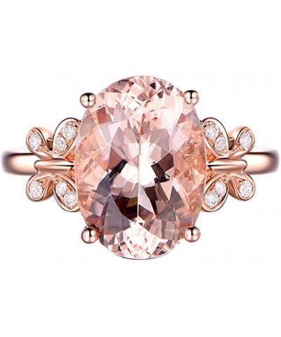 Women Oval Solitaire Ring Pink Simulated Gemstone Wedding Engagement Band CZ Butterfly Zircon Anniversary Rings 10 Rose Gold ...