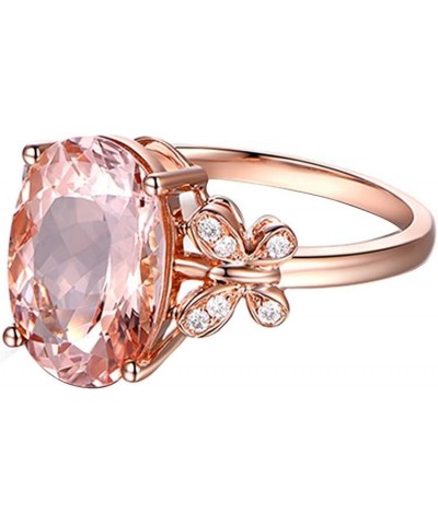 Women Oval Solitaire Ring Pink Simulated Gemstone Wedding Engagement Band CZ Butterfly Zircon Anniversary Rings 10 Rose Gold ...