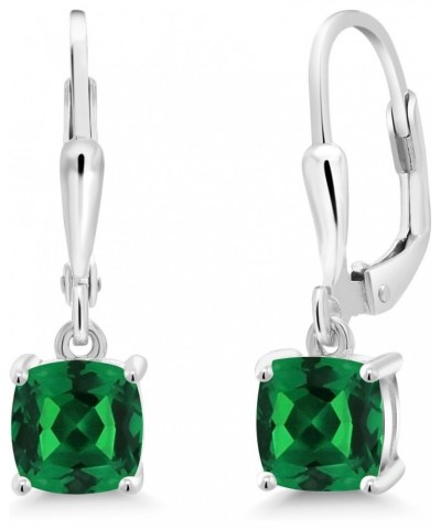 925 Sterling Silver Green Nano Emerald Dangle Earrings For Women (2.00 Cttw, Gemstone May Birthstone, Cushion 6MM) $20.16 Ear...