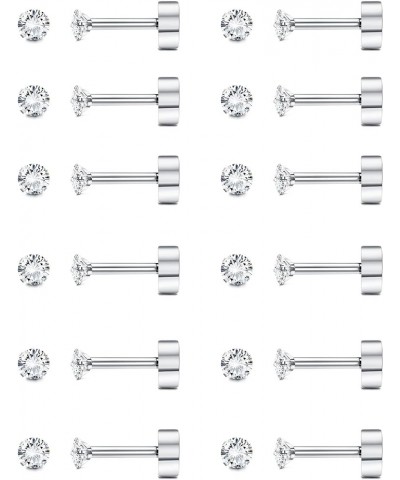 12 Pairs 14K Flat Back Earrings 20G Cartilage Earring Stud Tiny 2MM 3MM 4MM Flat Back Stud Earrings silver-2mm $10.43 Earrings