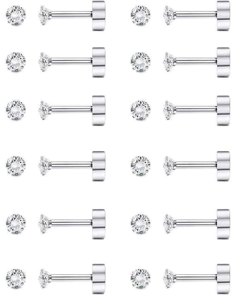 12 Pairs 14K Flat Back Earrings 20G Cartilage Earring Stud Tiny 2MM 3MM 4MM Flat Back Stud Earrings silver-2mm $10.43 Earrings