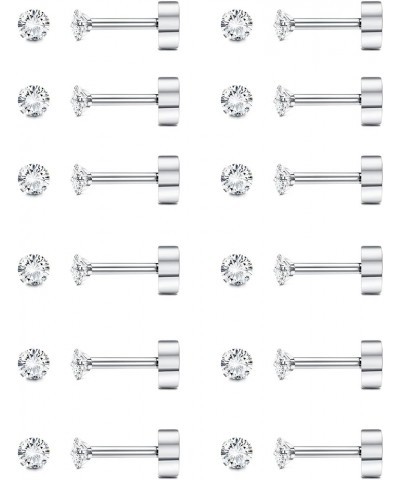 12 Pairs 14K Flat Back Earrings 20G Cartilage Earring Stud Tiny 2MM 3MM 4MM Flat Back Stud Earrings silver-2mm $10.43 Earrings