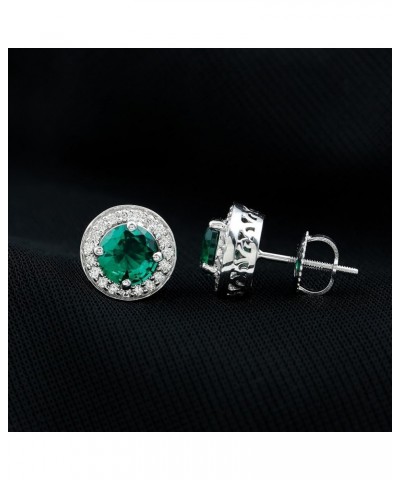 Created Emerald Halo Stud Earrings with Diamond |6 MM | AAAA Quality | Green Gemstone Jewelry 14K White Gold $243.54 Earrings