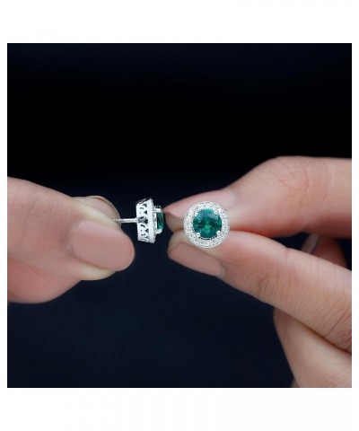 Created Emerald Halo Stud Earrings with Diamond |6 MM | AAAA Quality | Green Gemstone Jewelry 14K White Gold $243.54 Earrings