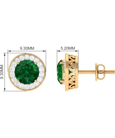 Created Emerald Halo Stud Earrings with Diamond |6 MM | AAAA Quality | Green Gemstone Jewelry 14K White Gold $243.54 Earrings