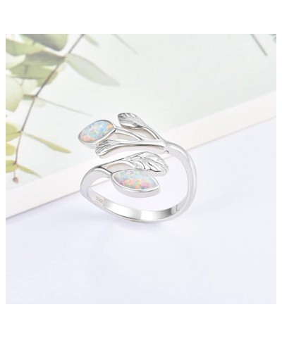 Leaf Rings for Women 925 Sterling Silver Leaf Moonstone Ring Open Adjustable Wrap Rings Promise Engagement Wedding Rings 02-O...