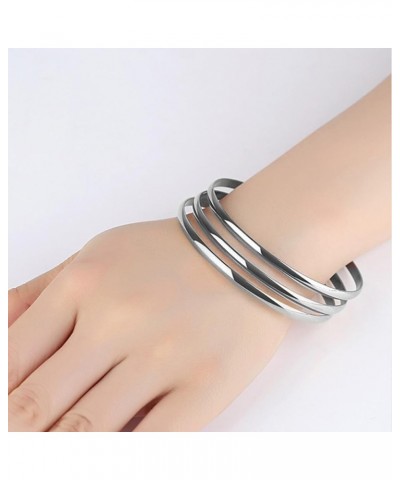 Fashion Shiny Thin Round Stainless Steel Bangle Bracelets for Women and girls(1/3/5/8 Set) Flat-Silver 3 Set $7.00 Bracelets