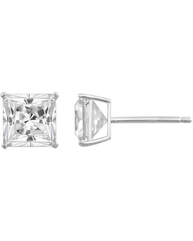 10K or 14K Real Solid Gold Stud Earrings for Women | White or Yellow Gold Princess Cut Solitaire Studs | 0.5 to 4 Carat Cubic...