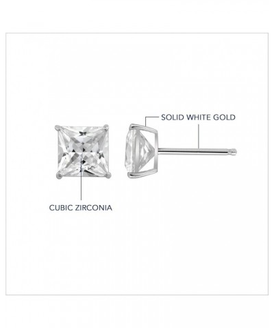 10K or 14K Real Solid Gold Stud Earrings for Women | White or Yellow Gold Princess Cut Solitaire Studs | 0.5 to 4 Carat Cubic...