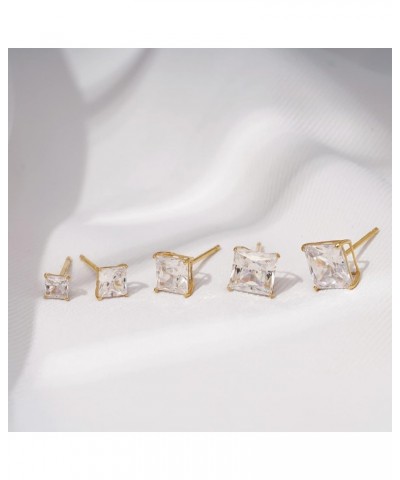 10K or 14K Real Solid Gold Stud Earrings for Women | White or Yellow Gold Princess Cut Solitaire Studs | 0.5 to 4 Carat Cubic...