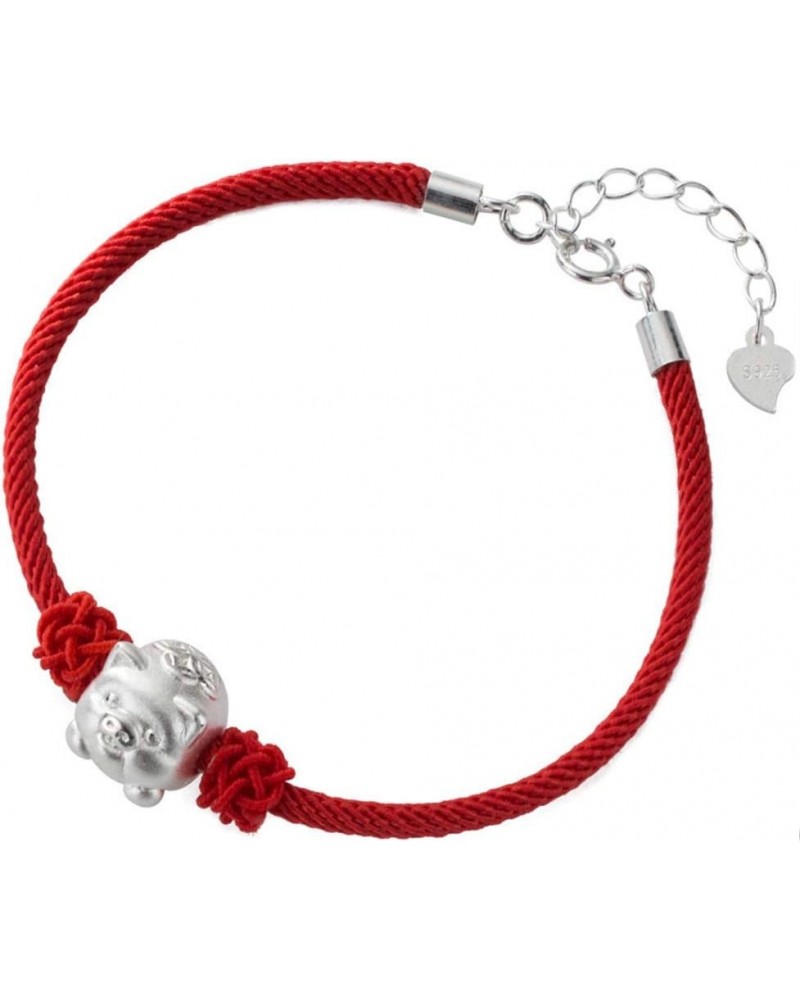 Red String Lucky Pig S925 Sterling Silver Bracelet Silver Pig $13.49 Bracelets