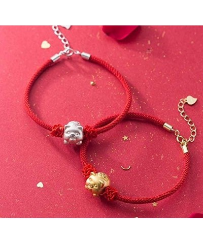 Red String Lucky Pig S925 Sterling Silver Bracelet Silver Pig $13.49 Bracelets