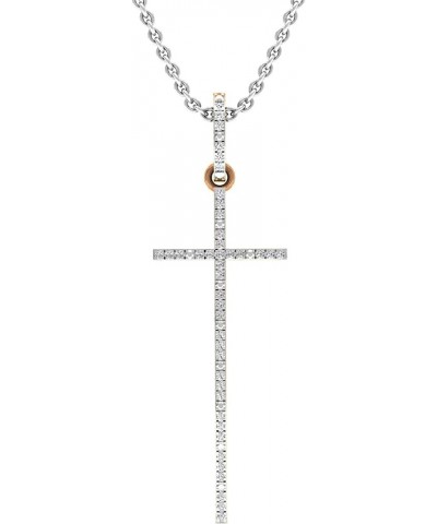 Round White Diamond Cross Pendant for Women with 18 inch Chain (0.09 ctw, Color I-J, Clarity I1-I3) in Gold 18K : Metal Stamp...