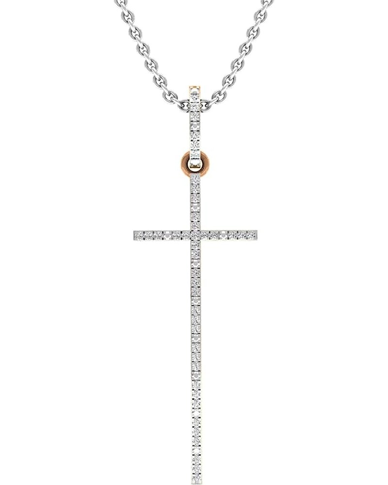 Round White Diamond Cross Pendant for Women with 18 inch Chain (0.09 ctw, Color I-J, Clarity I1-I3) in Gold 18K : Metal Stamp...