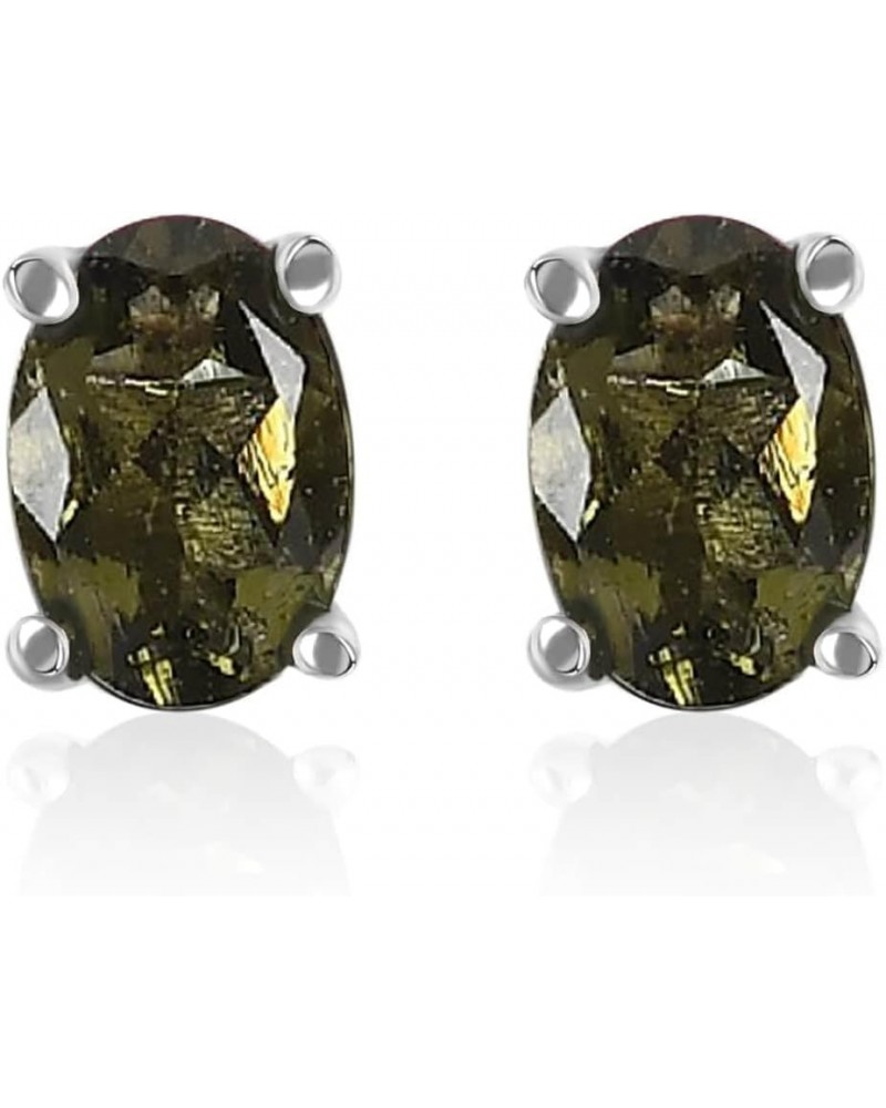 SHOP LC 925 Sterling Silver Moldavite Stud Earrings for Women Jewelry for Her Birthday Gifts for Women Silver $30.55 Earrings