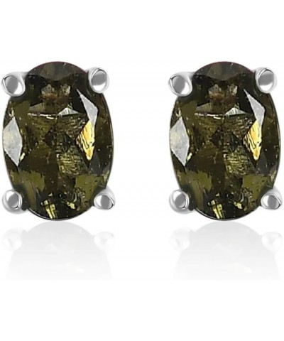 SHOP LC 925 Sterling Silver Moldavite Stud Earrings for Women Jewelry for Her Birthday Gifts for Women Silver $30.55 Earrings