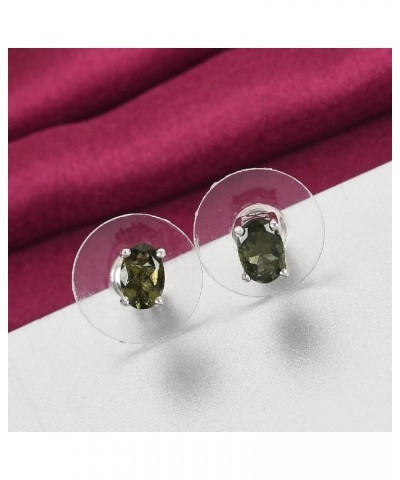 SHOP LC 925 Sterling Silver Moldavite Stud Earrings for Women Jewelry for Her Birthday Gifts for Women Silver $30.55 Earrings