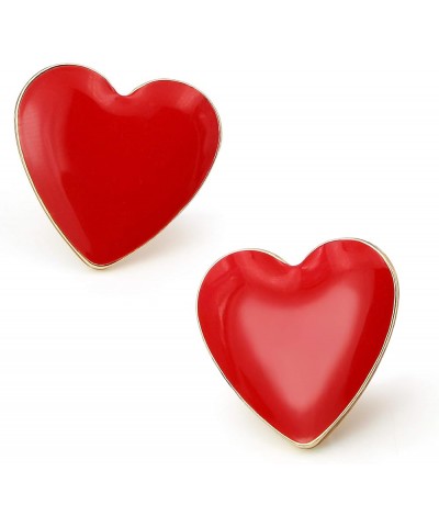 Heart Stud Earrings Big Colorful Enamel Cute Post Earrings Women Girls Girlfriend Valentines Day Gift Red $7.94 Earrings