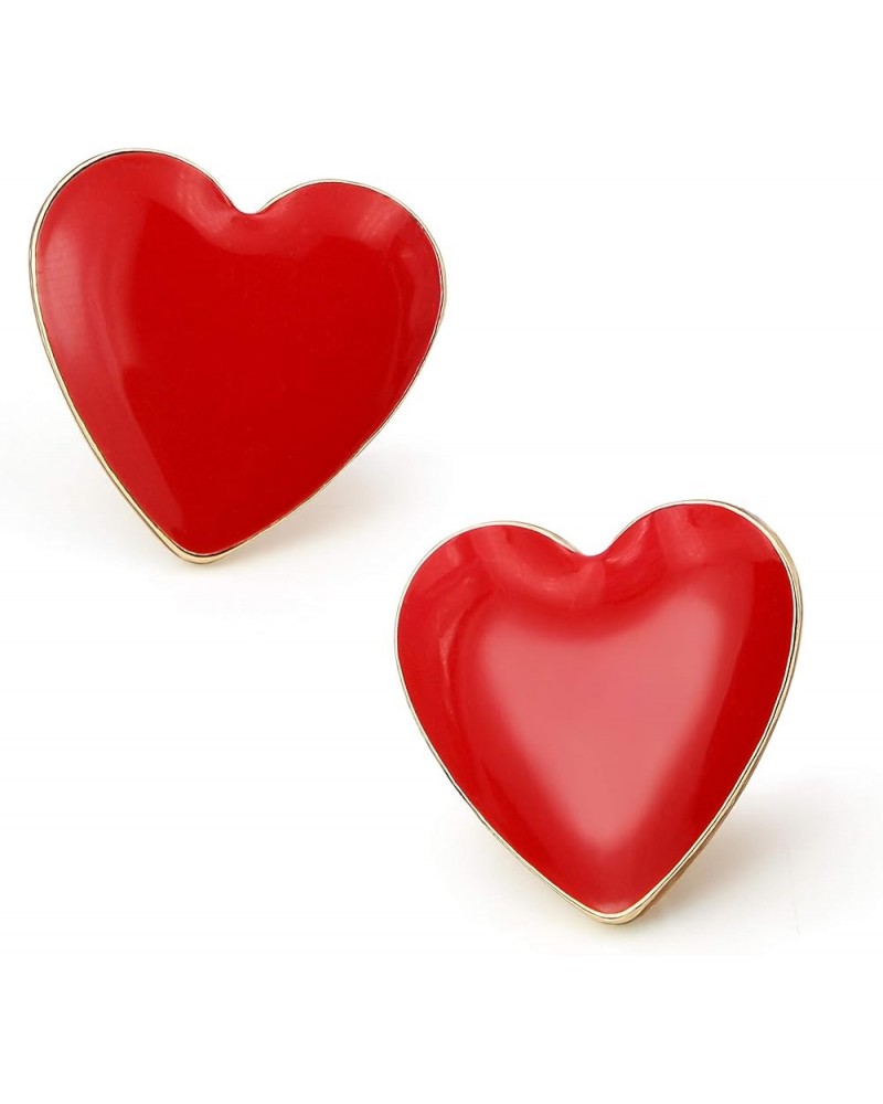 Heart Stud Earrings Big Colorful Enamel Cute Post Earrings Women Girls Girlfriend Valentines Day Gift Red $7.94 Earrings