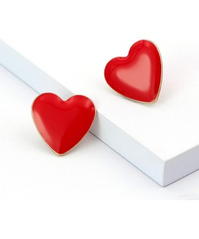 Heart Stud Earrings Big Colorful Enamel Cute Post Earrings Women Girls Girlfriend Valentines Day Gift Red $7.94 Earrings