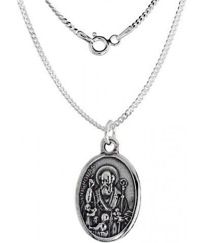 Sterling Silver St Nicholas Medal Necklace Oxidized finish Oval 1.8mm Chain 24-inch $23.05 Necklaces