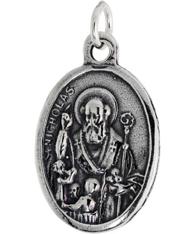 Sterling Silver St Nicholas Medal Necklace Oxidized finish Oval 1.8mm Chain 24-inch $23.05 Necklaces