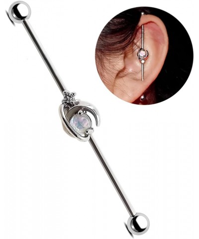 16G Extra Long Industrial Piercing Jewelry, Surgical Steel Moon and Star Vertical Industrial Barbell, 38mm, 45mm Industrial B...