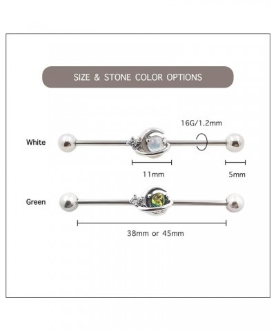 16G Extra Long Industrial Piercing Jewelry, Surgical Steel Moon and Star Vertical Industrial Barbell, 38mm, 45mm Industrial B...