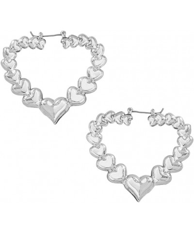 Punk Hip-hop Hollow Heart Hoop Earring for Love Bamboo Earrings for Women silver 2 $7.74 Earrings