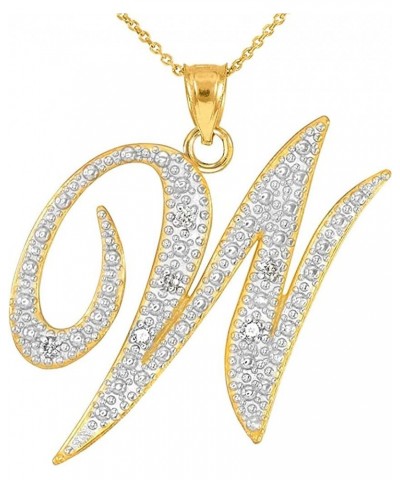 14K Yellow Gold Diamond Accented Dangling Cursive Initial A-Z Charm 4/5" Pendant Necklace (J-K Color, I1-I2 Clarity) - Choice...