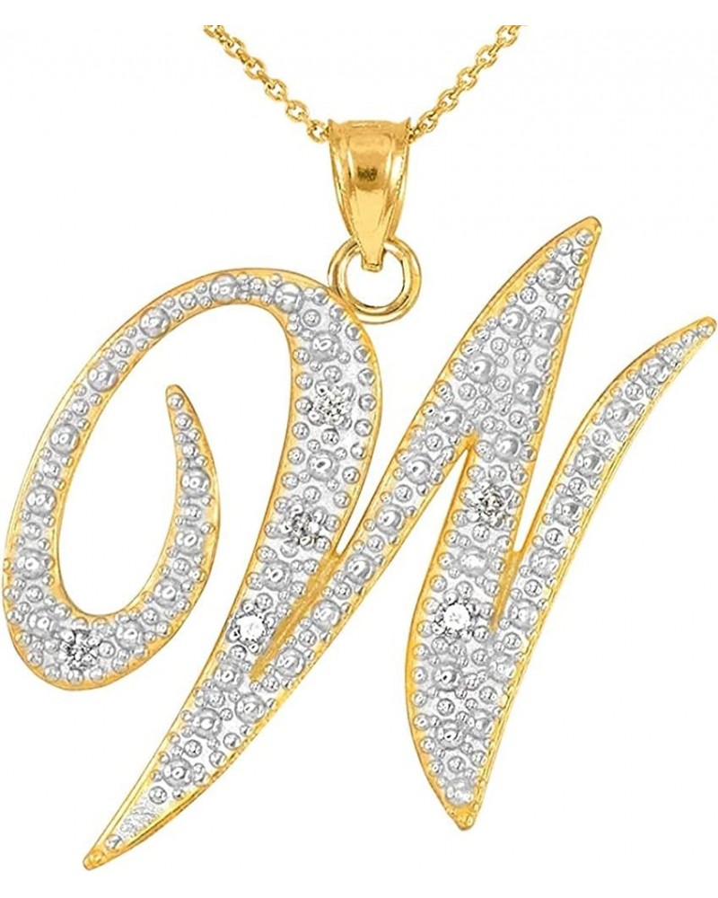 14K Yellow Gold Diamond Accented Dangling Cursive Initial A-Z Charm 4/5" Pendant Necklace (J-K Color, I1-I2 Clarity) - Choice...