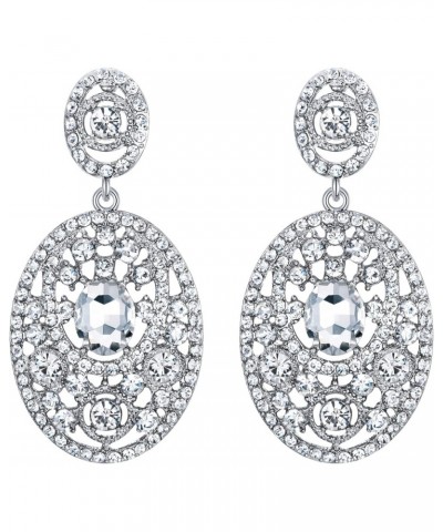 Women's Crystal Wedding Vintage Style Oval Teardrop Pierced Dangle Earrings Clear Silver-Tone $7.99 Earrings