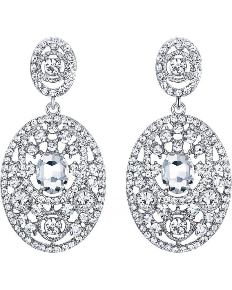 Women's Crystal Wedding Vintage Style Oval Teardrop Pierced Dangle Earrings Clear Silver-Tone $7.99 Earrings