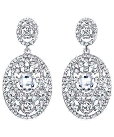 Women's Crystal Wedding Vintage Style Oval Teardrop Pierced Dangle Earrings Clear Silver-Tone $7.99 Earrings