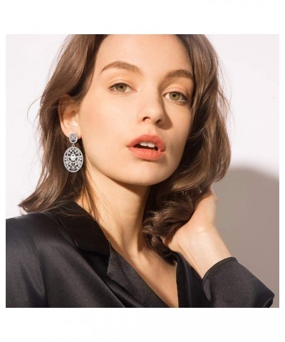 Women's Crystal Wedding Vintage Style Oval Teardrop Pierced Dangle Earrings Clear Silver-Tone $7.99 Earrings