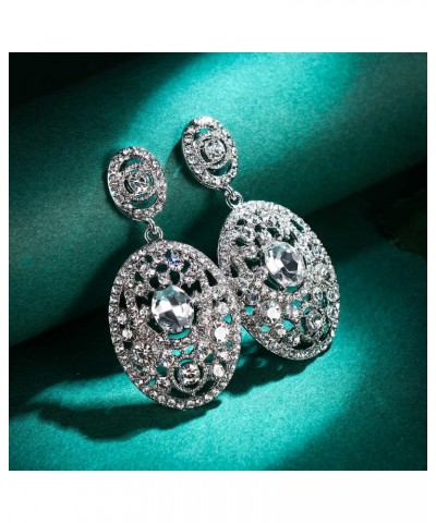 Women's Crystal Wedding Vintage Style Oval Teardrop Pierced Dangle Earrings Clear Silver-Tone $7.99 Earrings