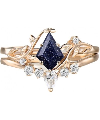 10K 14K 18K Solid Gold Unique Kite Shaped Gemstone Engagement Ring for Women Leaf Art Deco Ring Set Gemstone Bridal Wedding R...