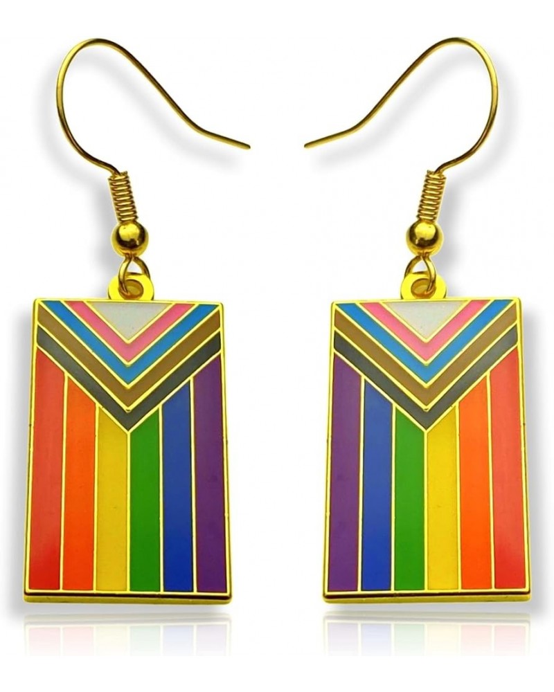 Progress Flag Gay Pride Earrings, Unisex Rainbow Accessories for LGBTQ - Lesbian Gay Bisexual Transgender Trans Pansexual Fla...