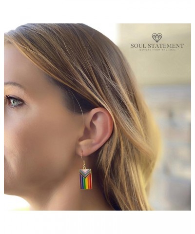 Progress Flag Gay Pride Earrings, Unisex Rainbow Accessories for LGBTQ - Lesbian Gay Bisexual Transgender Trans Pansexual Fla...