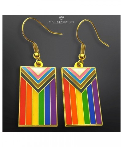 Progress Flag Gay Pride Earrings, Unisex Rainbow Accessories for LGBTQ - Lesbian Gay Bisexual Transgender Trans Pansexual Fla...