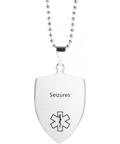 Stainless Steel Shield Shape Medical Alert Necklaces for Men Women Emergency Identification Pendant,Health Reminder Necklace ...