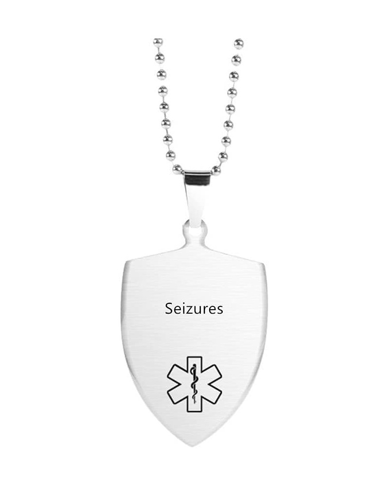 Stainless Steel Shield Shape Medical Alert Necklaces for Men Women Emergency Identification Pendant,Health Reminder Necklace ...