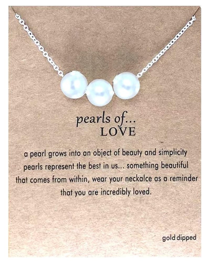 Friendship Pendant Chain Necklace with Message Card Perfect Jewelry Gift for Friends & Family 3 Pearls Silver $7.83 Necklaces