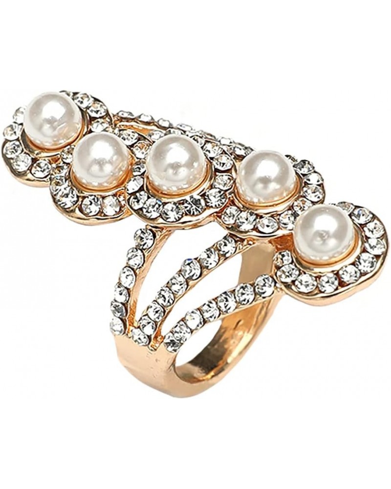 Boho Layered CZ Pearl Statement Ring for Women Girls Gold Plated Cubic Zirconia Imitation Pearls Finger Rings Comfort Fit Dai...