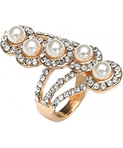 Boho Layered CZ Pearl Statement Ring for Women Girls Gold Plated Cubic Zirconia Imitation Pearls Finger Rings Comfort Fit Dai...