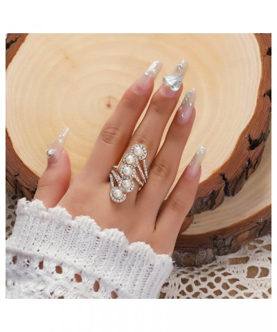 Boho Layered CZ Pearl Statement Ring for Women Girls Gold Plated Cubic Zirconia Imitation Pearls Finger Rings Comfort Fit Dai...