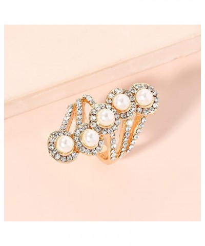 Boho Layered CZ Pearl Statement Ring for Women Girls Gold Plated Cubic Zirconia Imitation Pearls Finger Rings Comfort Fit Dai...